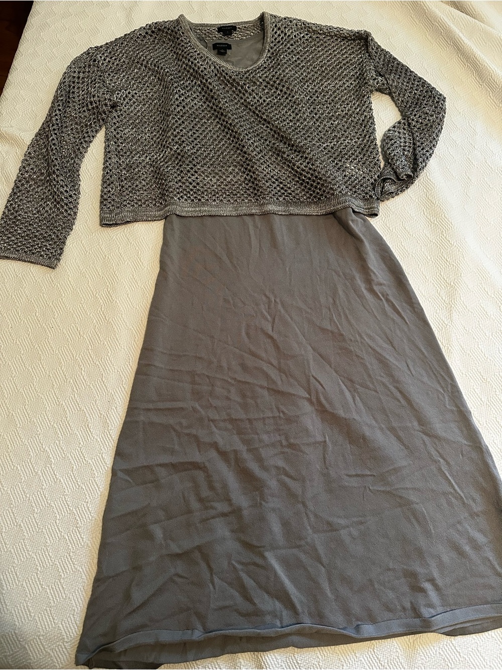 Halogen Gray Tank Maxi Dress with Silver Knit Overlay
